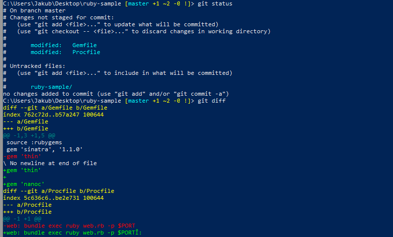 Tuned colors with posh-git and git diff tool in Windows Powershell.