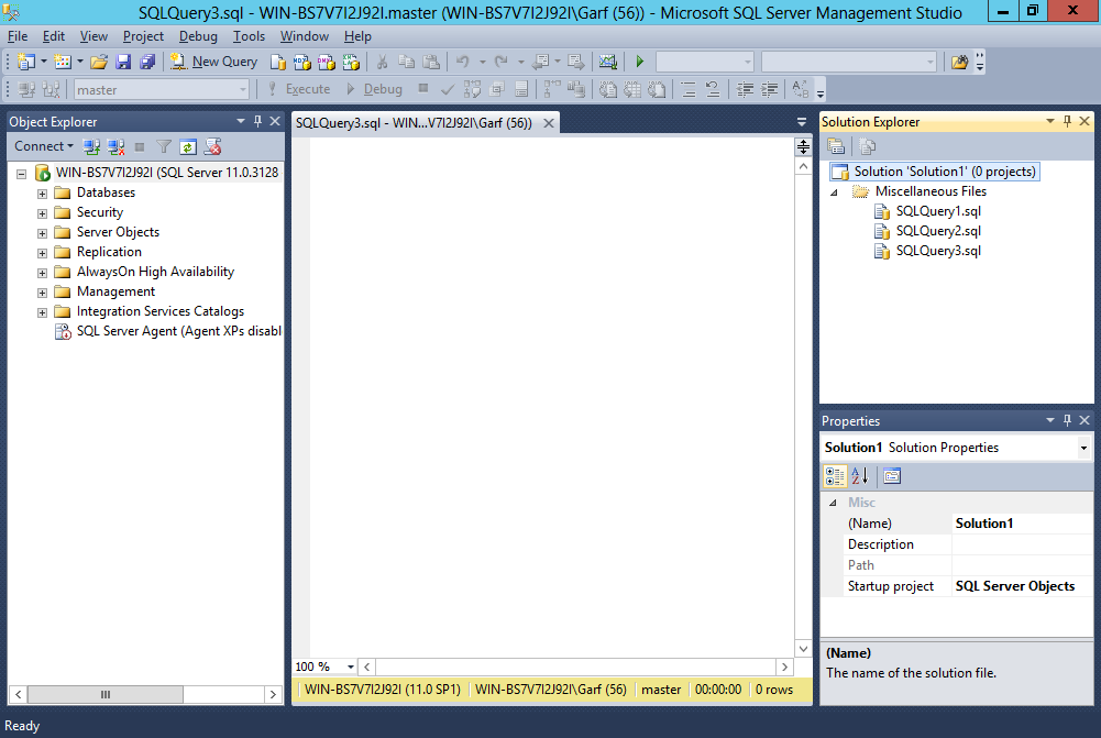 Solution Explorer in Microsoft SQL Server Management Studio